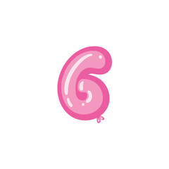 Pink Color 6 Counting Number, Cartoonish Counting  white Background JPG