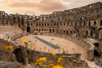 ruins of the ancient theatre, el jem tunisia