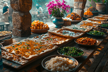 Festive table set with kosher food for the celebration of Passover