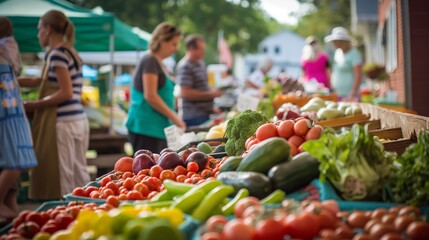 A family day at a local farmers' market, exploring fresh produce and enjoying food tastings.
