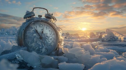 Ice Clock at Sunset, To convey a sense of time standing still in the midst of the beauty of nature
