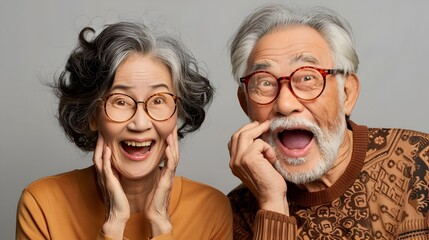 Laughing Older Couple in Traditional Japanese Style