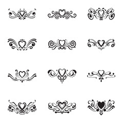 Set of heart flourish vector