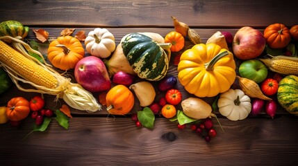 Concepto de cosecha de otoño frutas y verduras de temporada
