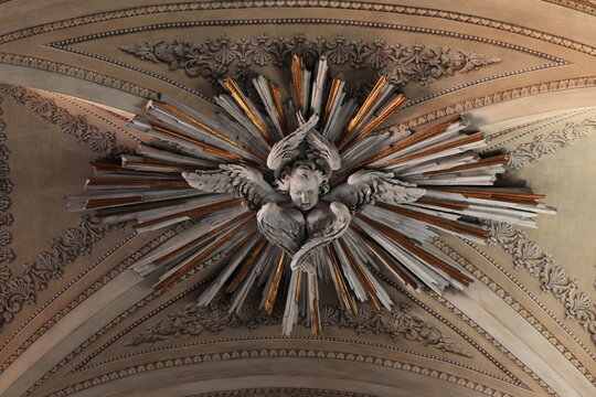 Sacre Stimmate di San Francesco Church Sculpted Ceiling Detail in Rome, Italy