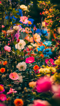 A beautiful garden full of blooming flowers, perfect for a leisurely stroll, mobile phone wallpaper