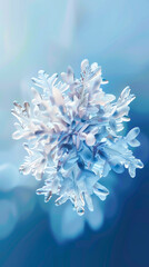 A snowflake against a soft, blue background, mobile phone wallpaper