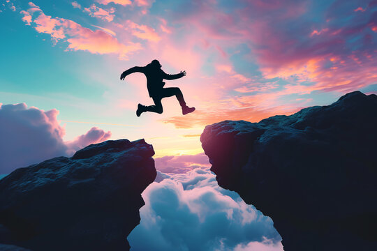 a person jumping over a cliff