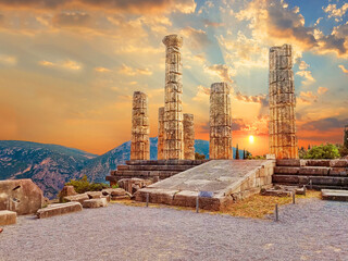 greece delphi appolo temple columns ancient - obrazy, fototapety, plakaty