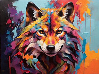 Vibrant Wolf Painting Colorful Abstract Art