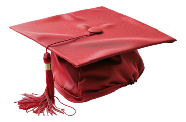 Red graduation cap with gold tassel, cut out - stock png.