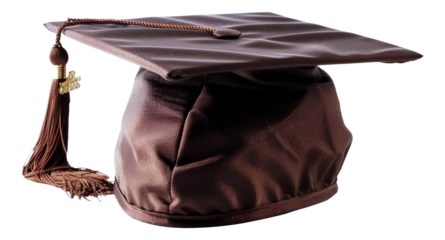 Vintage leather graduation cap with tassel, cut out - stock png.