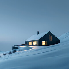 cabin tower house on snow hills