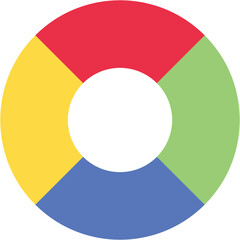 Fototapeta premium Separate doughnut graph pie charts icon with 4 colourful parts. Morden flat design vector illustration circular diagram infographic for web banner logo button app ui ux isolated on white background