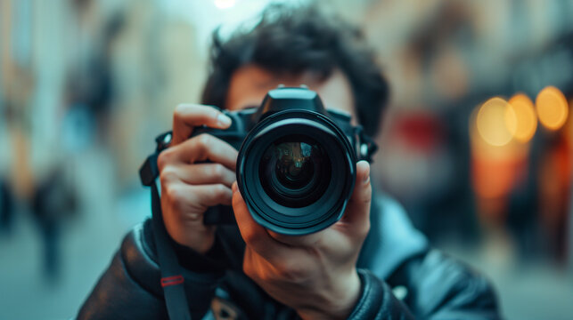 Photographer taking photo with digital camera