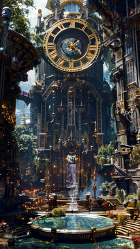 A grand palace powered by a giant pendulum., clockpunk mobile phone wallpaper