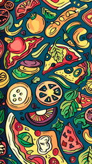 Naklejka premium pizza dooddle, mobile phone wallpaper