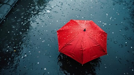 Red and Black Umbrella Floating in the Middle