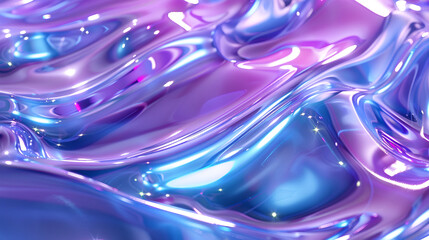 Abstract background 3D, shiny plastic waves with purple blue textures and lights interesting lustrous liquid wavy texture, 3D render illustration