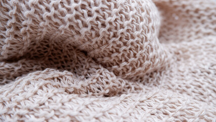 Wavy knitted fabric texture image. Abstract background from a knit shirt texture for the fashion industry. Close-up wavy fabric for wallpaper and background. Textile texture with cream or beige color.