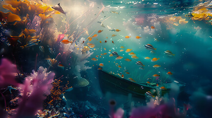 psychodelic torpedoes of love and peace deep underwater, - obrazy, fototapety, plakaty