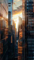 A cityscape of art deco skyscrapers, gleaming in the sun. mobile phone wallpaper