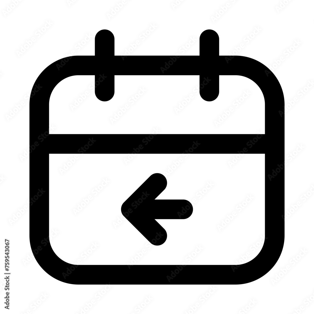 Poster calendar arrow left icon in outline style. simple date vector — pixel perfect icon.