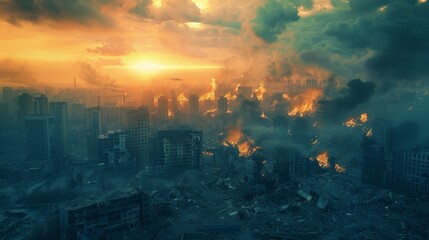 Ruins of a big city after a catastrophe. - obrazy, fototapety, plakaty