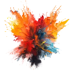 Deurstickers Multicolored paint bursts create an explosive effect against the white background. © Cherie