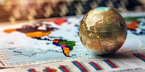 Gold globe on data paper developing markets