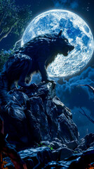 A werewolf howling at the moon, rendered in a photorealistic style, mobile phone wallpaper
