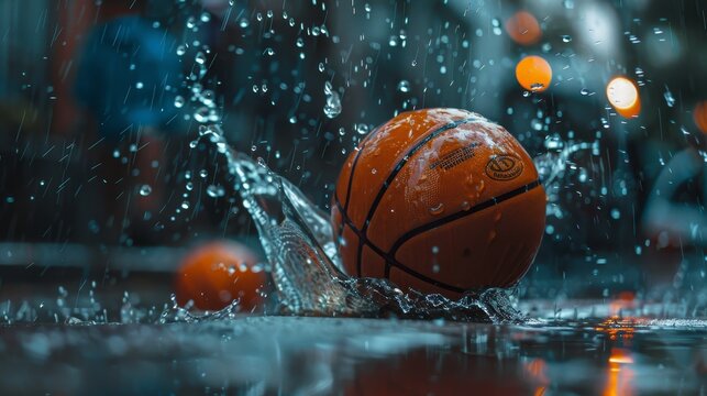 Splashing Basketball on Wet Surface