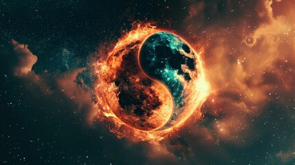 Symbol of yin - yang in the starry sky. - obrazy, fototapety, plakaty