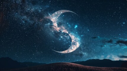 Symbol of yin - yang in the starry sky.