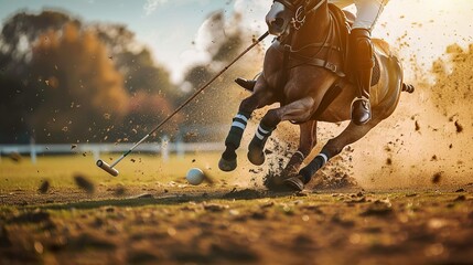 Fototapeta na wymiar Riders and Horses Cross the Field, Exuding Energy and Excitement in Every Game Perfect for Sports Enthusiasts and Polo Enthusiasts Looking for Dynamic Imagery