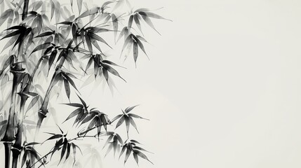 Tranquil bamboo trees in black and white painting - obrazy, fototapety, plakaty