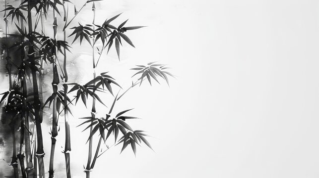 Tranquil bamboo trees in black and white painting