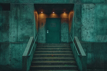 ultra-realistic close-up photo of an entrance door in a brutalist architecture