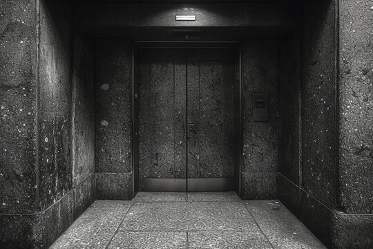 ultra-realistic close-up photo of an entrance door in a brutalist architecture