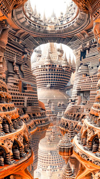 Mandelbrot Metropolis - A city built in the shape of the Mandelbrot set, a famous fractal. mobile phone wallpaper