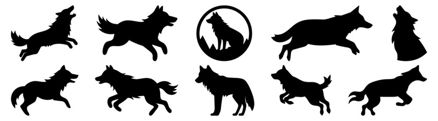 Wolf  silhouette set vector design big pack of illustration and icon - obrazy, fototapety, plakaty