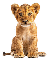 Obraz premium Young lion cub sitting, cut out - stock png.