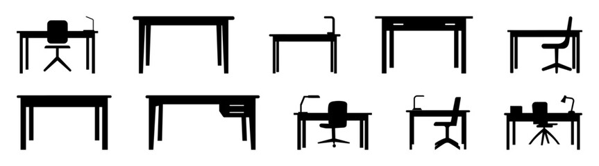 Desk table silhouette set vector design big pack of illustration and icon