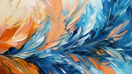 Fototapeta na wymiar Blue and Orange Feathers Abstract Painting