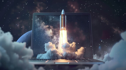 Launching Space Rocket From Laptop Screen