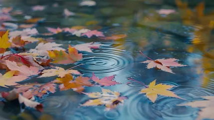Foto auf Leinwand Herfst. Bladeren vielen in water. De kleuren van de herfst  © Arshad