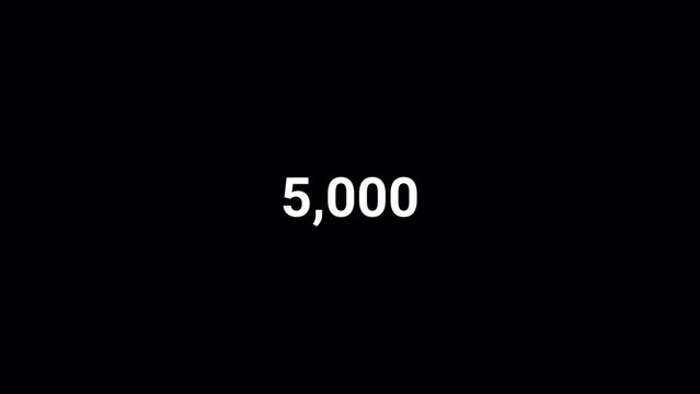 Number counter from zero to five thousand on a black background, Counting Numbers from 0 to 5,000 on a transparent background with alpha channel, Number counting from 0 to 5k animation