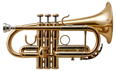 Obraz premium Shiny brass trumpet, cut out - stock png.