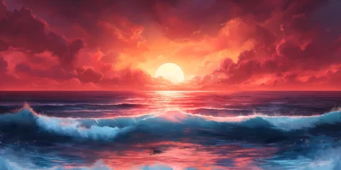 Foto op Plexiglas A vibrant sunset over the ocean in watercolor landscape style_02 © 경원 허