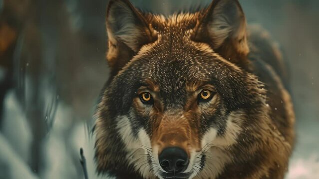 close up wolf at winter. 4k video animation